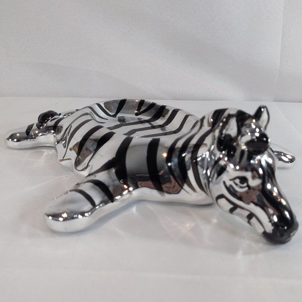 Fitz and Floyd Silver Zebra Soap Trinket Dish Faux Glaze MATCH BOOKENDS Vintage